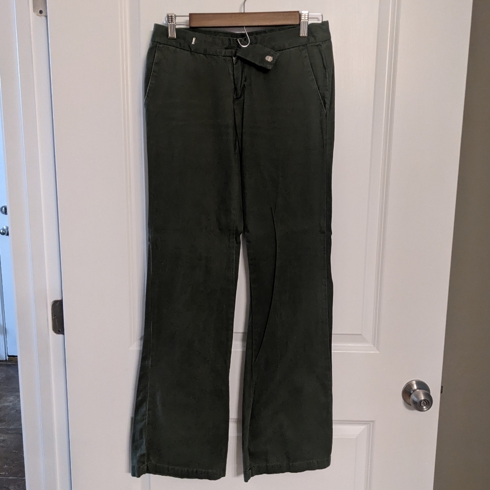 Split Women's Straight Wide Leg Pants Dark Green Size 3